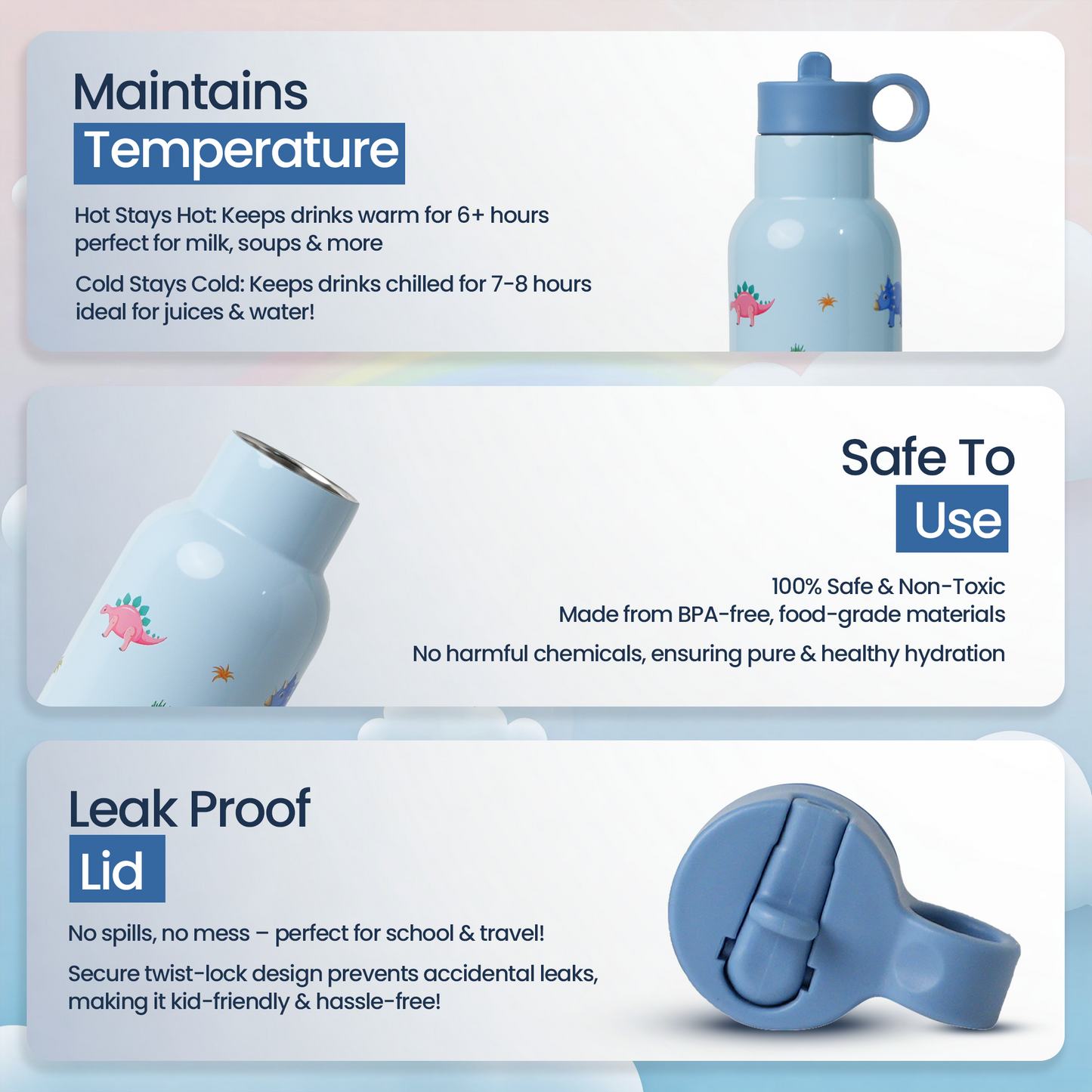 Light Blue Animal Theme Water Bottle