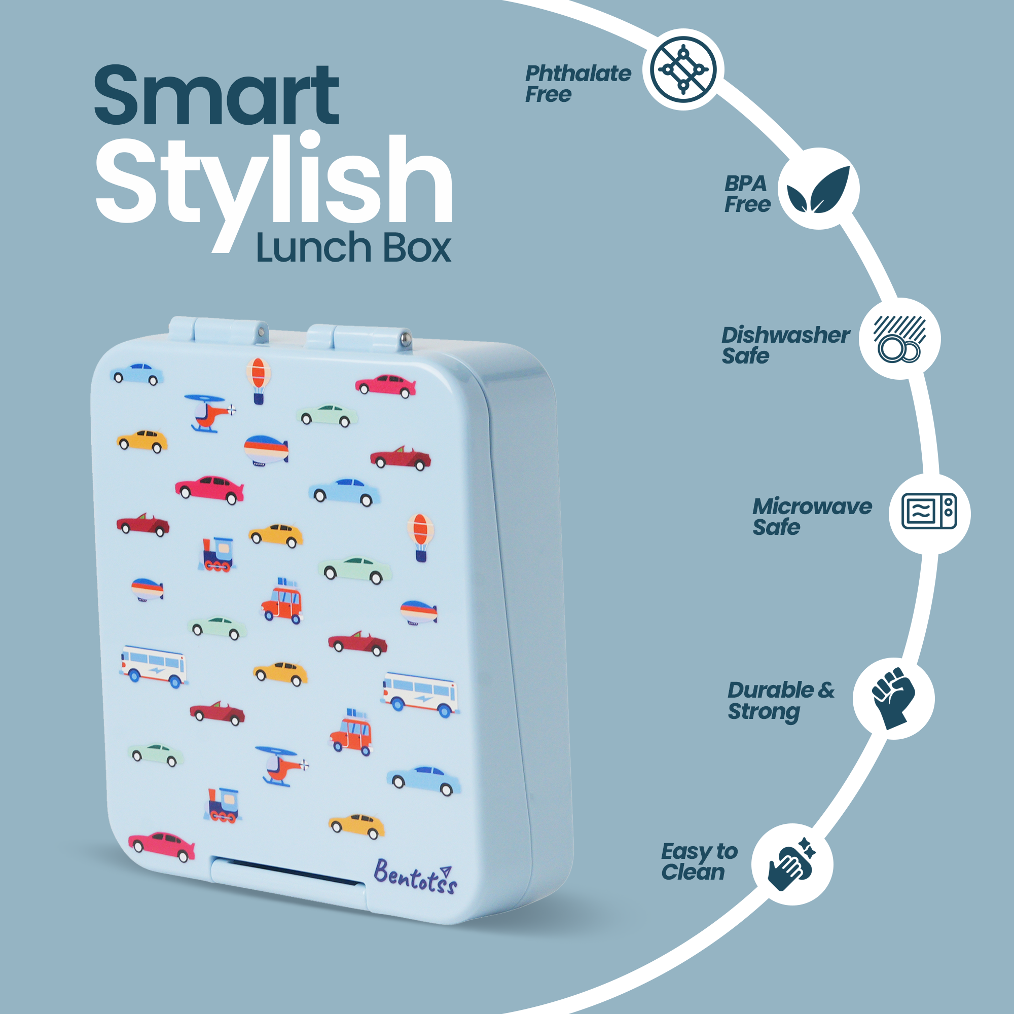 Light Blue Car Theme Lunch Box