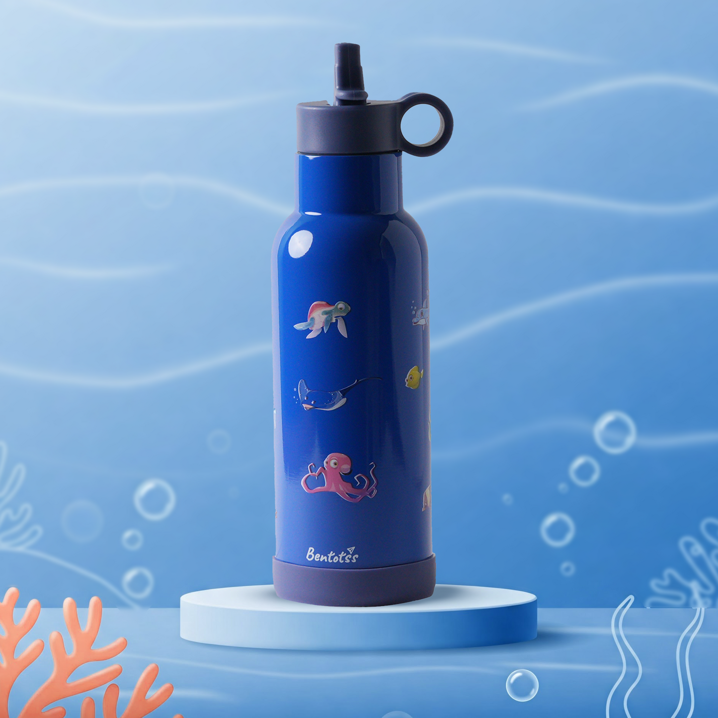 Dark Blue Aquarium Theme Water Bottle